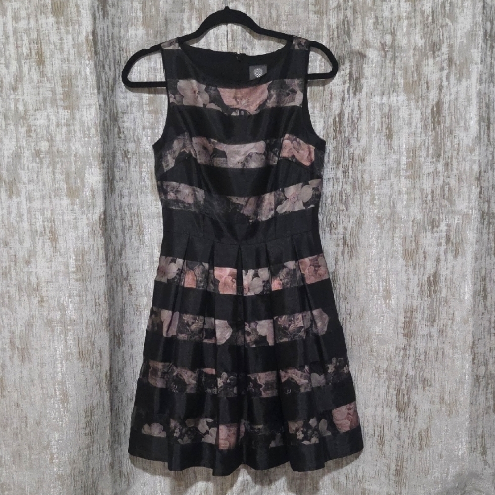 Vince Camuto Black and Pink Pleated Mini Dress